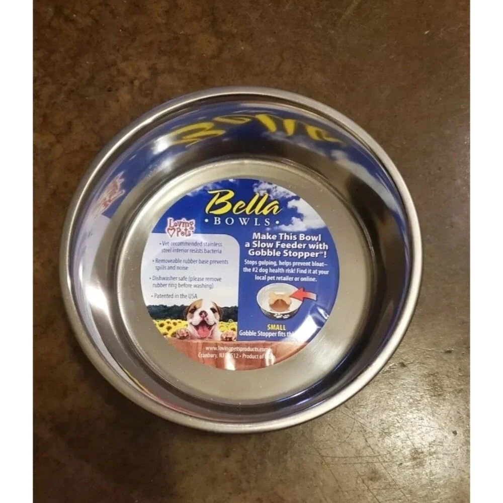 Loving Pets Bella Bowls Dogs, 5.5” Small Stainless Steel, Blue No Slip 2pc Set